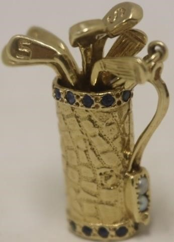 UNUSUAL 14KT GOLD CHARM IN THE FORM OF A GOLFBAG