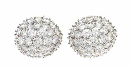 A Pair of Platinum and Diamond Pav Earclips Hammerman Brothers