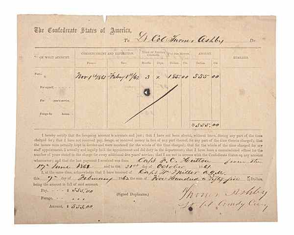 Turner Ashby Confederate Lieutenant Colonel War Date DS Turner Ashby