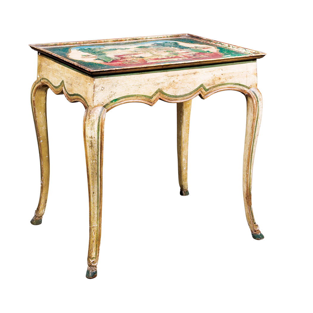 4 Italian Rococo Style Painted Lacca Povera Work Table The