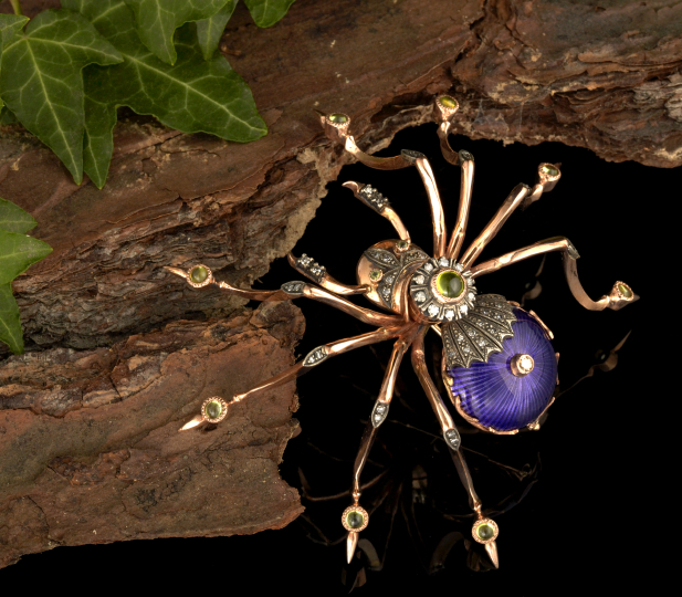Rare Pre Revolutionary Russian Fourteen Karat Gold and Gemstone Spider