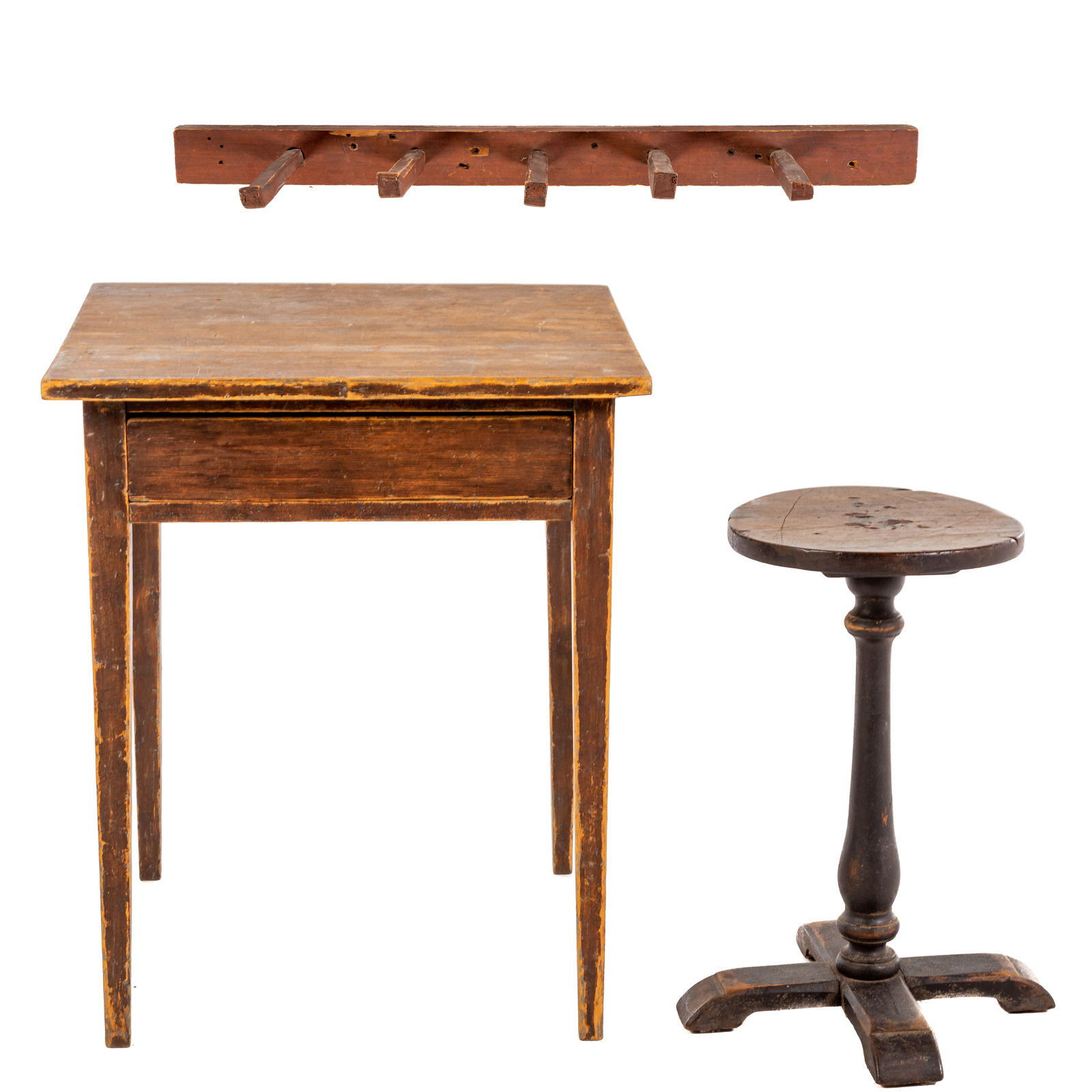 THREE ASSORTED AMERICAN PRIMITIVE ITEMS 19th century table with painted