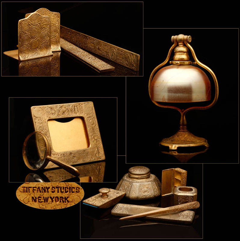 A Tiffany Studios Zodiac gilt bronze desk set A Tiffany