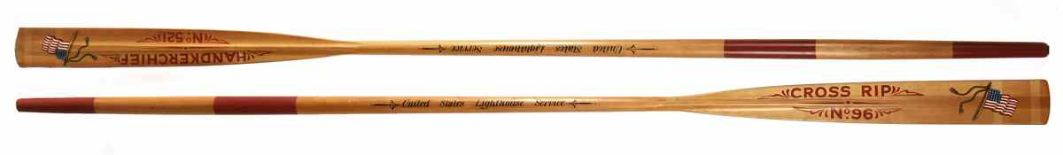 PAIR OF PAINTED WOODEN SWEEP OARS With decorative artwork describing