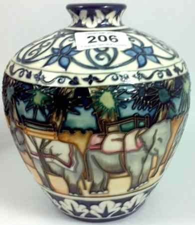 Moorcroft Vase decorated with Elephants in the Kerala design limited