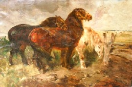 European Nineteenth Century School European Nineteenth Century School Draughthorses oil