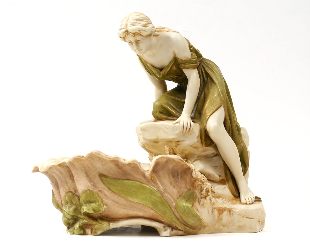 ROYAL DUX PORCELAIN FIGURAL MAIDEN AT POOL Figure of a