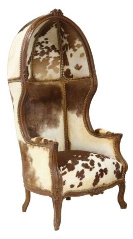 Louis XV style mahogany and cowhide porter s chair 20th