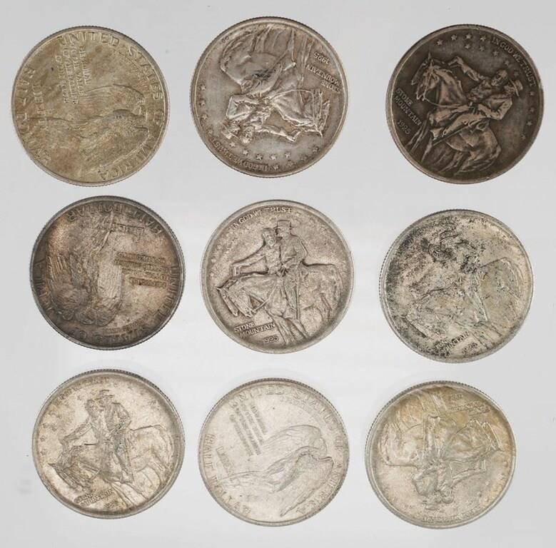 Nine 1925 U S commemorative Stone Mountain silver half dollars