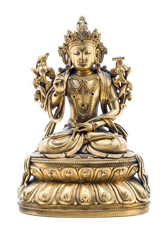 A Sino Tibetan Gilt Bronze Figure of White Tara Height