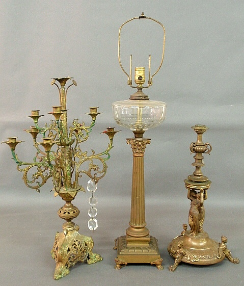 Bronze candelabra bronze oil lamp converted to electricity and a