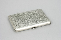 Iranian Silver Cigarette Case Elaborate etched design of lush foliage