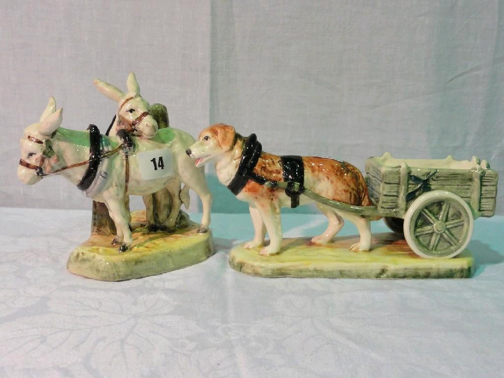 A continental group of a pair of tethered donkeys with
