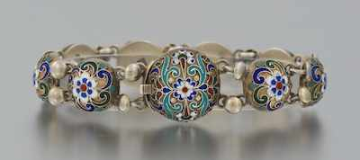 A Russian Silver and Cloisonne Enamel Bracelet Silver dome shape