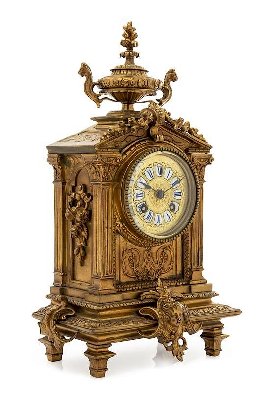 A French Neoclassical Brass Mantel Clock Height 14 3 4