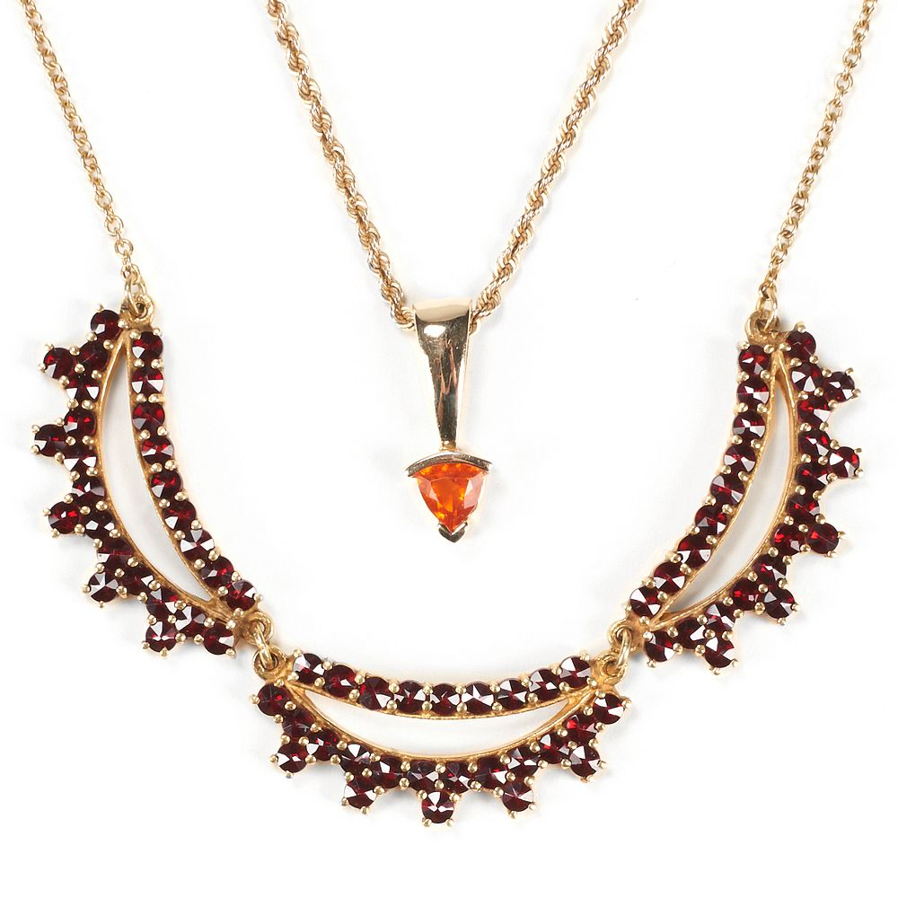 Grp 2 Necklaces Gold Orange Sapphire Garnet Group of two
