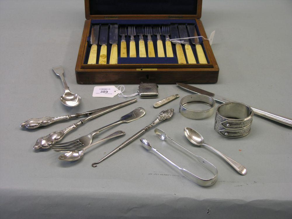 Small silverware including an engraved vesta case Birmingham 1902 two