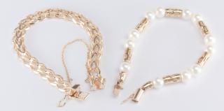 Two 14K Bracelets 1 w pearls 1st item 14K yellow