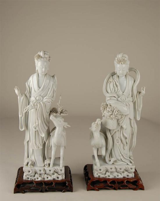 A Pair of 19th C Blanc de Chine Porcelain Quan