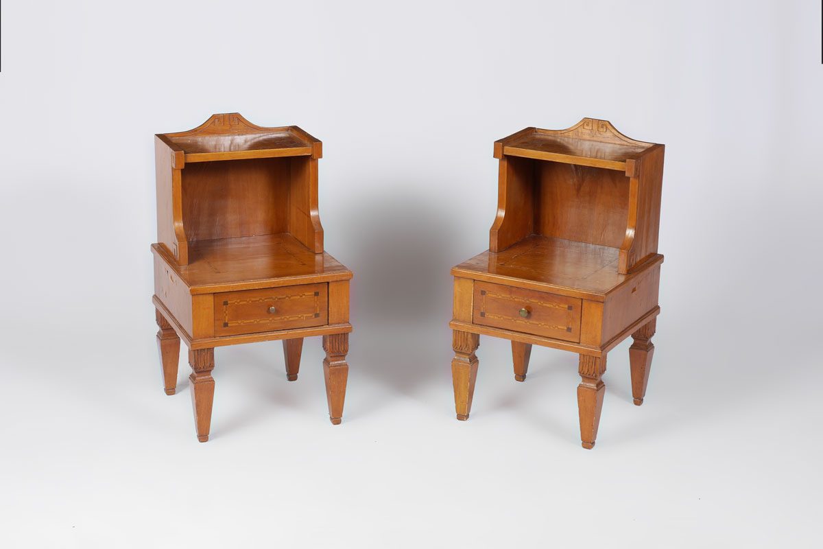 2 BIEDERMEIER END TABLES NIGHT STANDS Shaped top gallery over