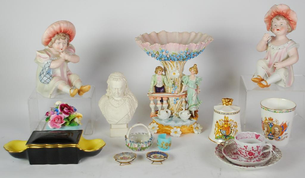 GERMAN PORCELAIN FIGURAL PEDESTAL VASE 9 1 2in high pair
