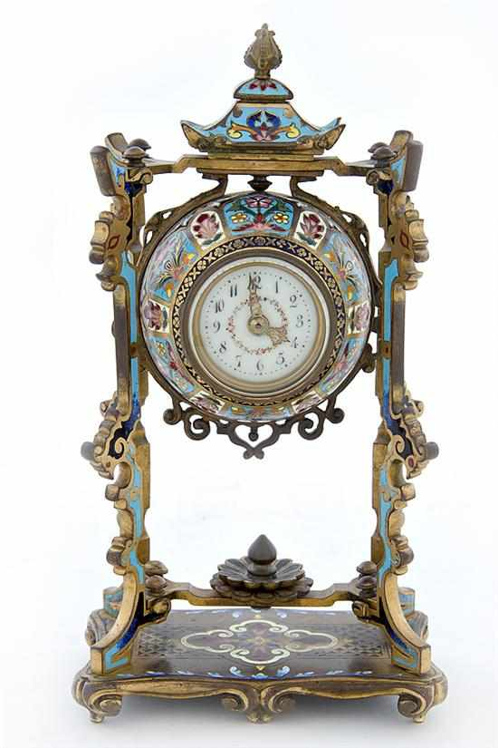 French champleve and bronze boudoir clock late 19th century four