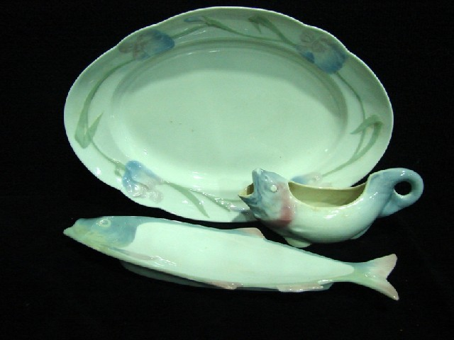 A Rorftrand fish form dish together with a serving plate
