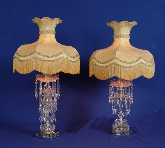 PAIR OF CUT CRYSTAL LAMPS WITH PRISMS Highly decorative crystal
