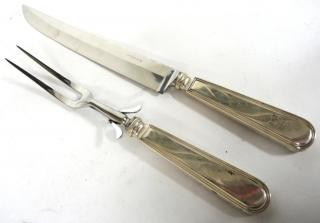 Tiffany Co Sterling Carving Set Comprising two tined meat fork