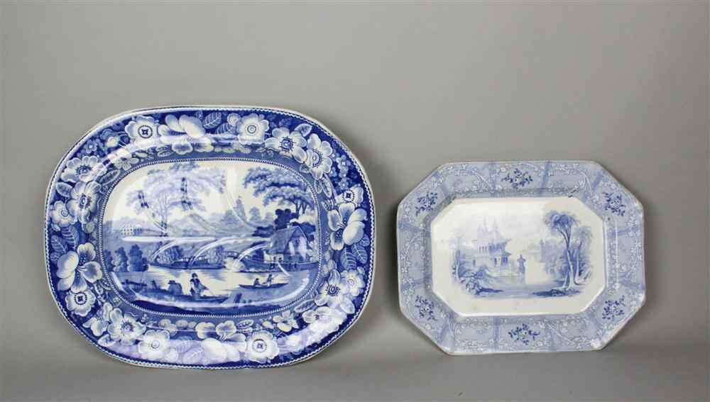 STAFFORDSHIRE BLUE AND WHITE WELL AND TREE PLATTER WITH A