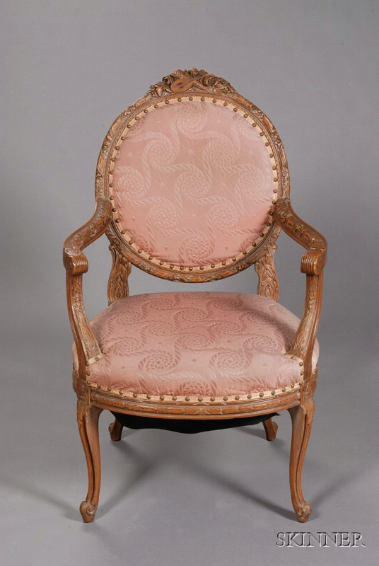 Louis XV XVI Transitional Style Carved Beechwood Fauteuil late 19th