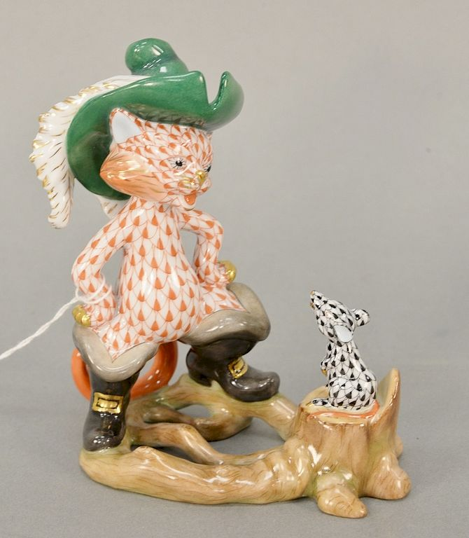 Herend porcelain figurine Puss in Boots multicolor fishnet 15668 new