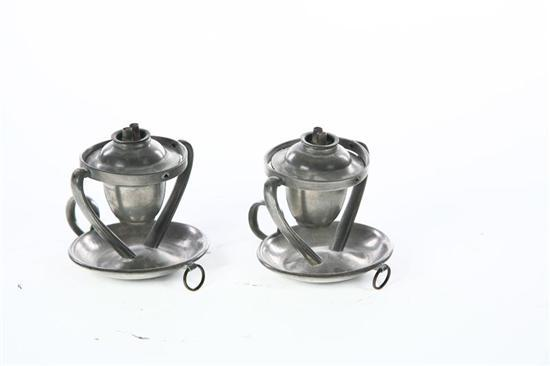 PAIR OF PEWTER GIMBAL LAMPS Probably American mid 19th century