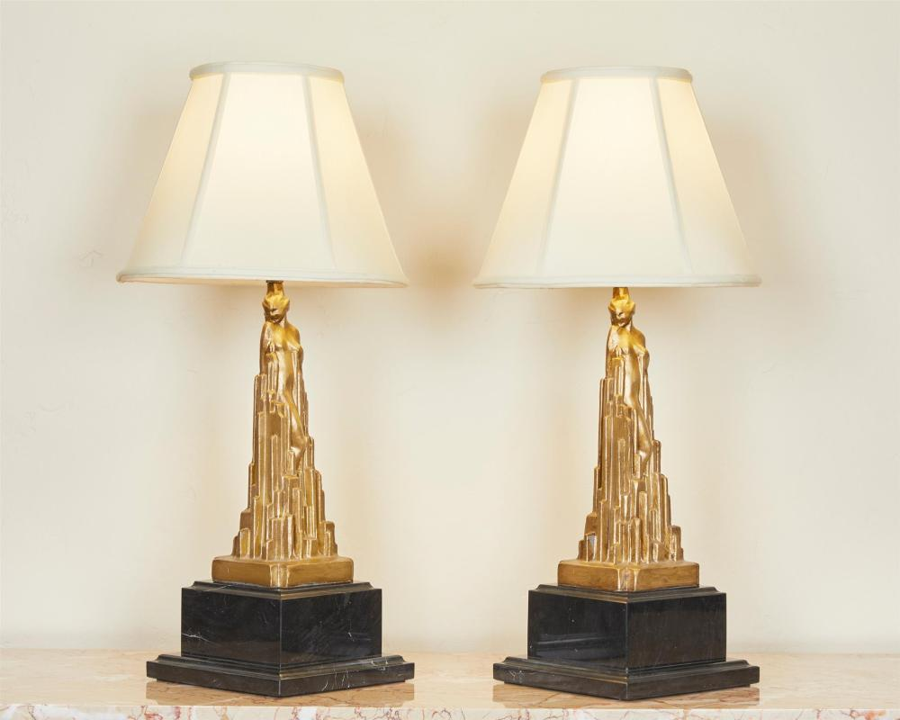 A pair of Frankart Spirit of Modernism bronze table lamps