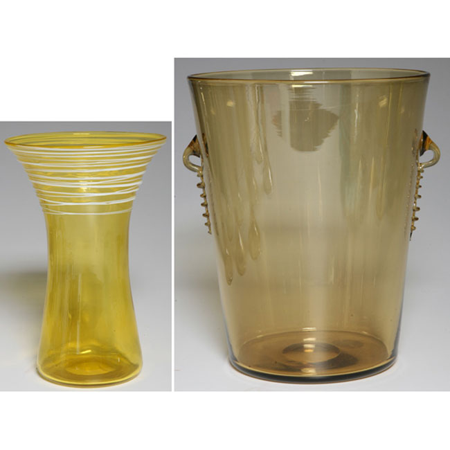 Steuben vase flaring form in Bristol yellow glass with applied