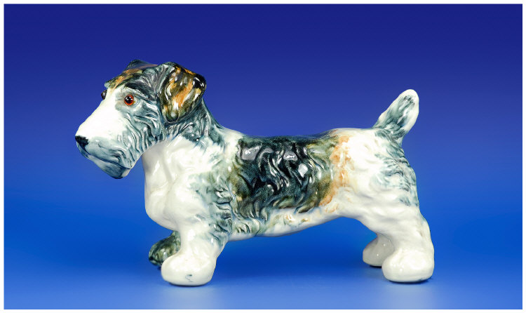 Large Crown Devon Terrier Figure Blue Grey Tan and White