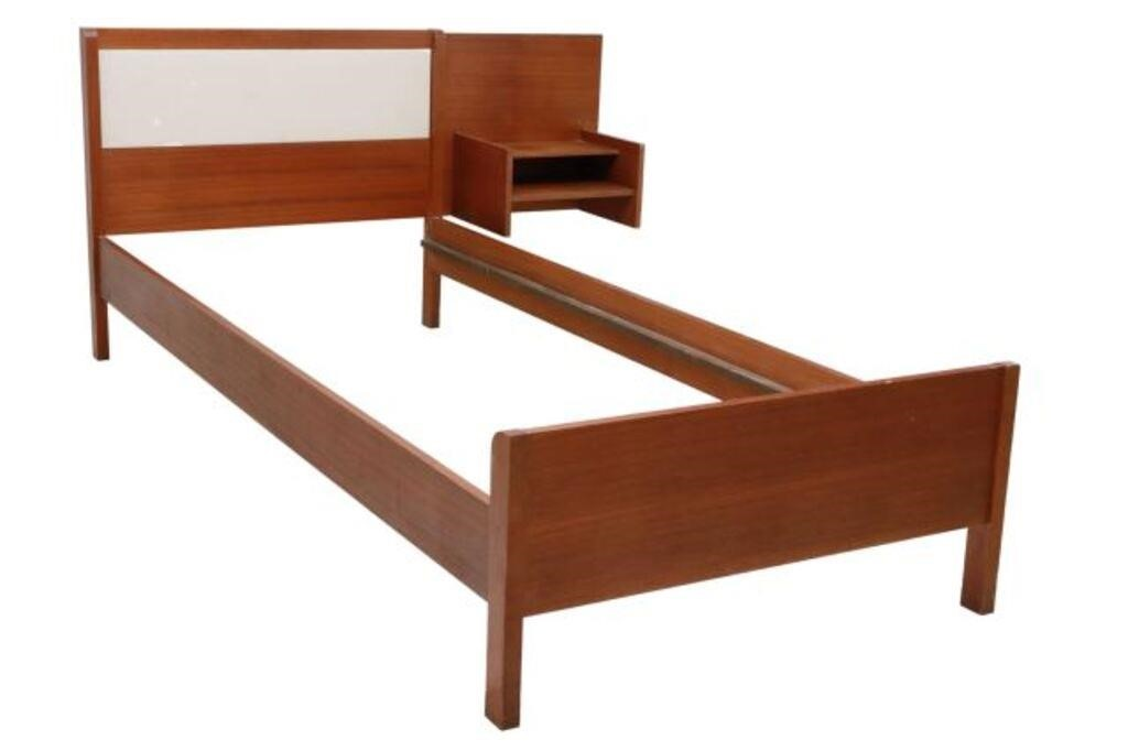 Italian mid century modern teak bed and nightstand c 1950s