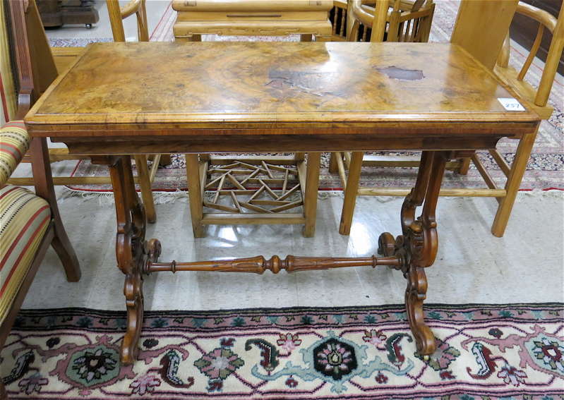 A VICTORIAN BURL WALNUT GAME TABLE English 19th the rectangular