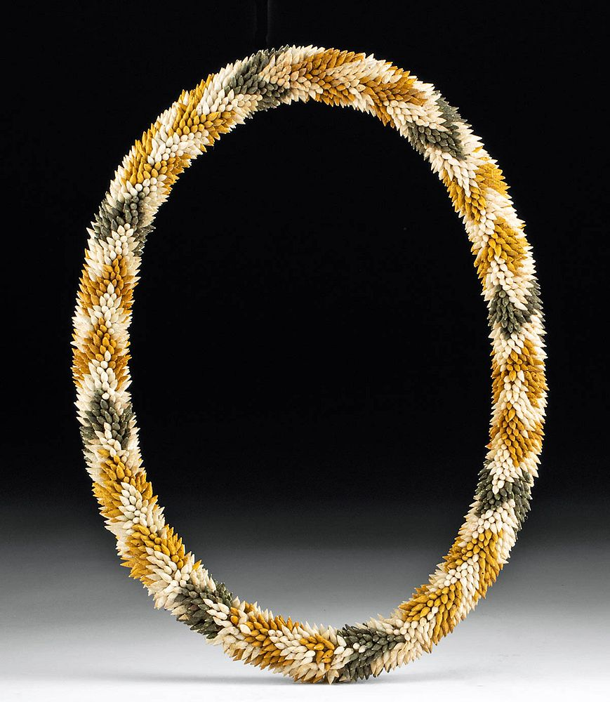 19th C Tahitian Shell Crown w Polychrome Design Polynesia Tahiti