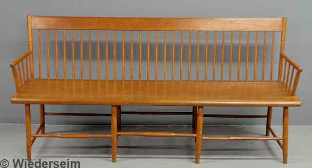 Bamboo turned Windsor settee 19th c 35 h x72 l