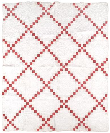 Double Irish Chain quilt hand stitched pieced red and white