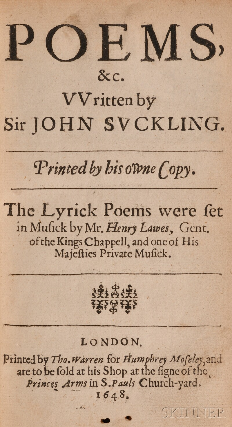Suckling John Sir 1609 1642 Poems c London Thomas Warren