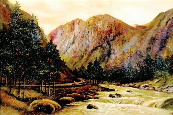 British school 20th century HIGHLAND LANDSCAPE oil on canvas board