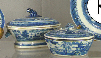 Chinese Export Nanking sauce tureen with hog snout handles 6