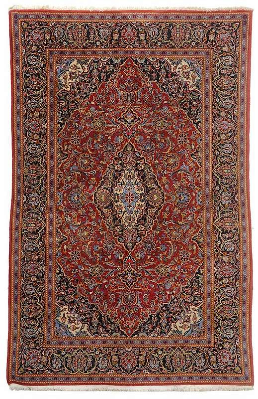Sarouk Rug 20th century white and navy central medallion red