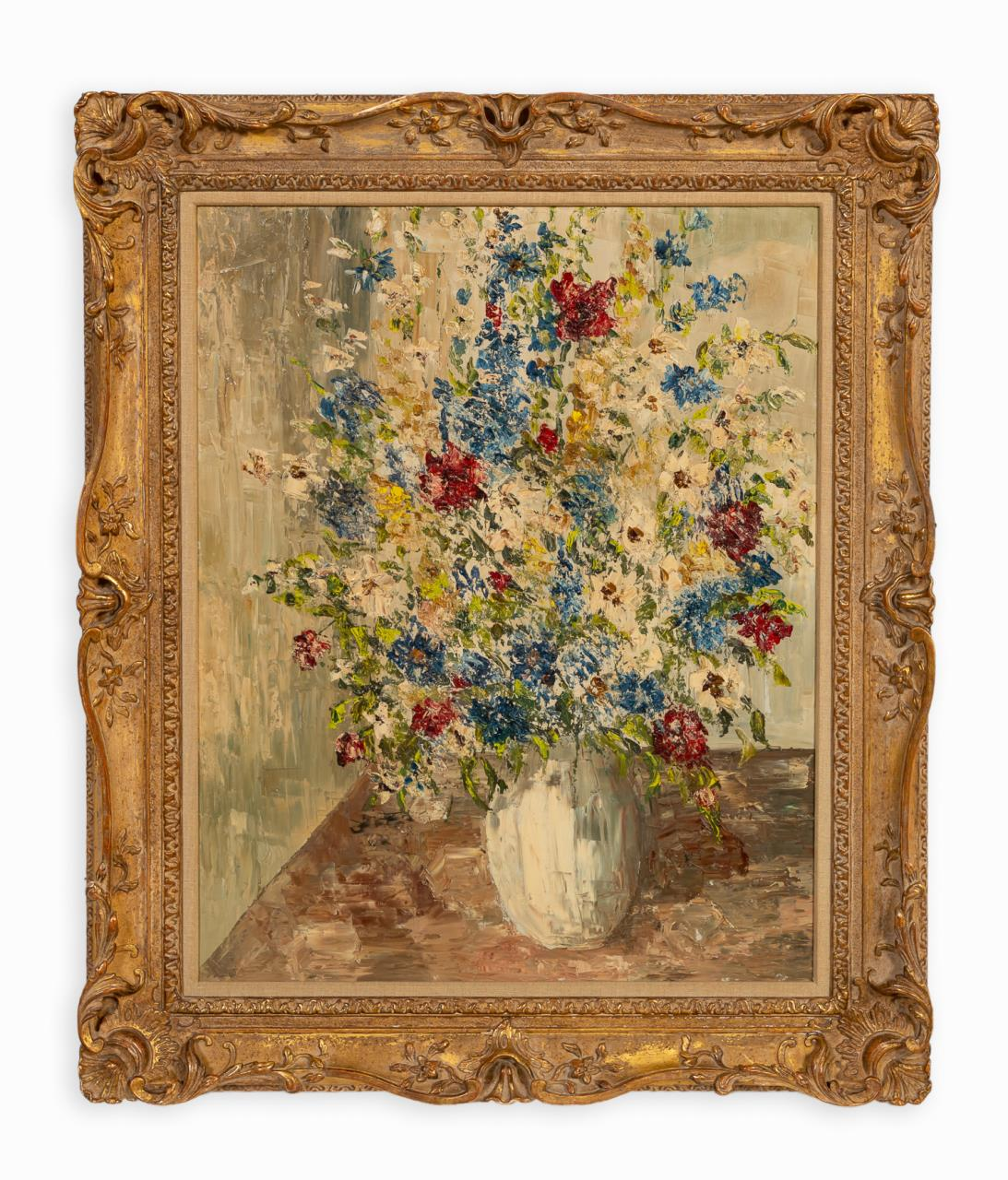 AMERICAN SCHOOL OIL ON CANVAS FLORAL STILL LIFE American School
