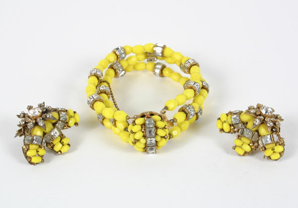 Miriam Haskell bracelet and earring set consisting of yellow glass