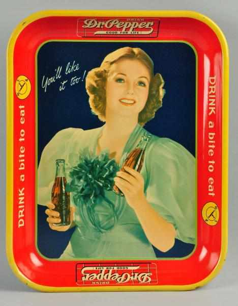 1940s Tin Dr Pepper Rectangular Serving Tray Description Clean bright