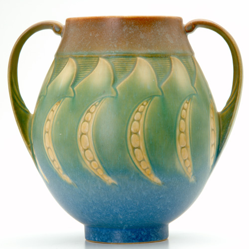 ROSEVILLE Blue Falline bulbous two handled vase Restoration to both