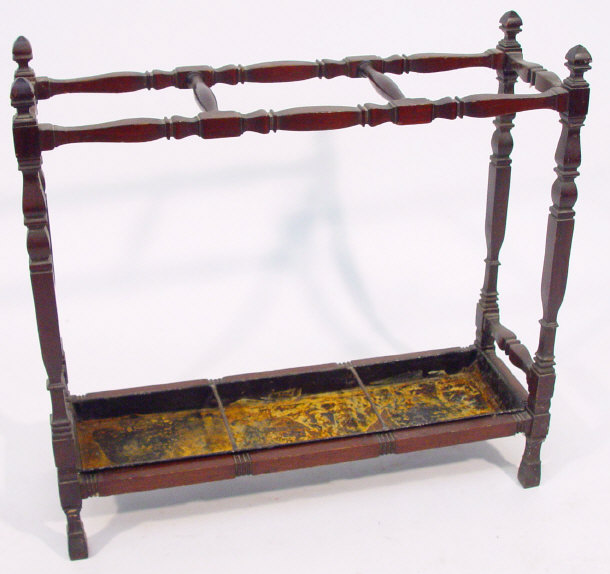 Victorian mahogany three divisional stick stand with metal tray liner